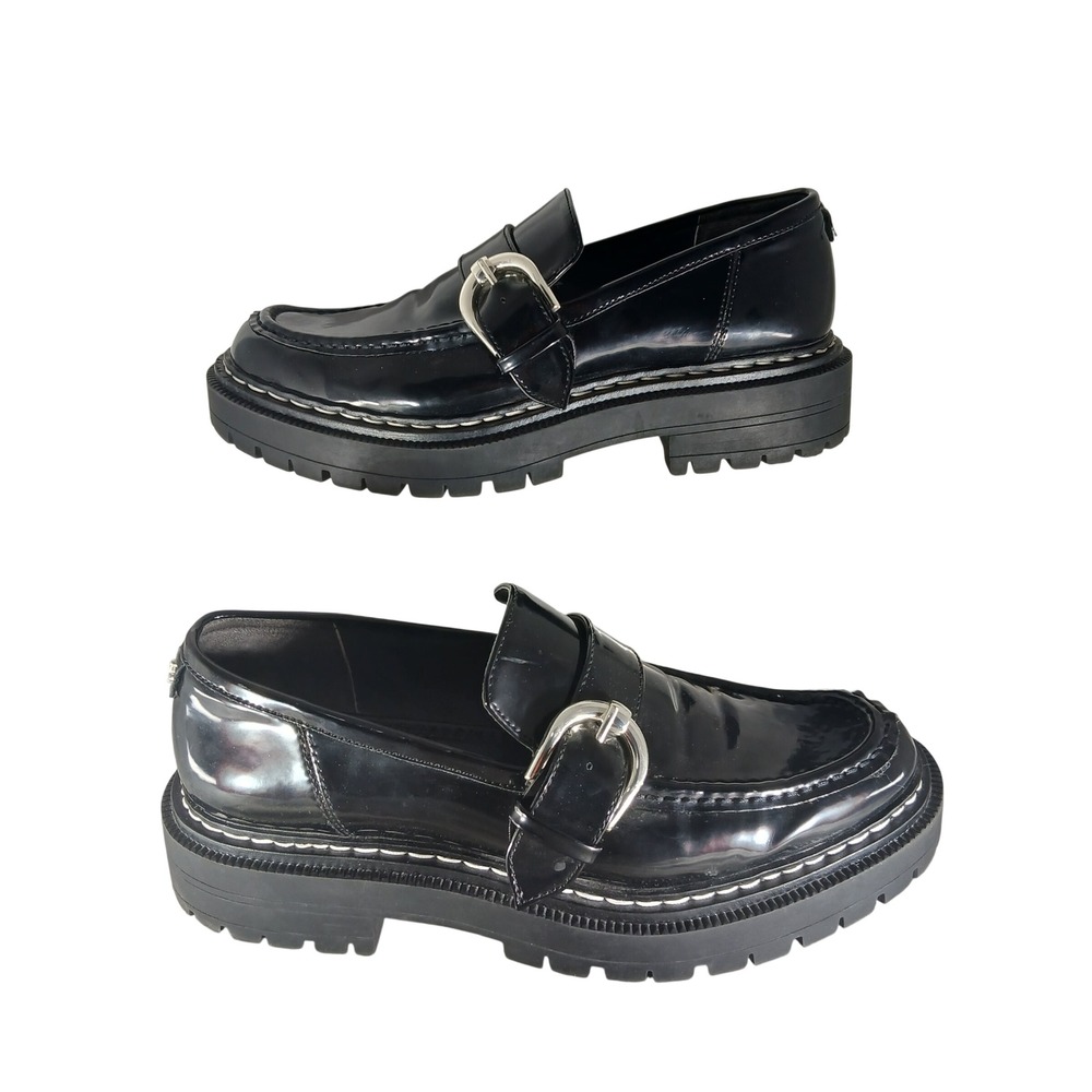 Circus NY Everly Lug Sole Loafers 9.5 Black Patent Buckle Chunky Goth Preppy